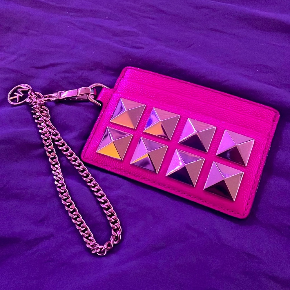 SALE💖🍓Michael Kors Jet Set Charm small chain ID card case Wild Berry - Picture 3 of 5